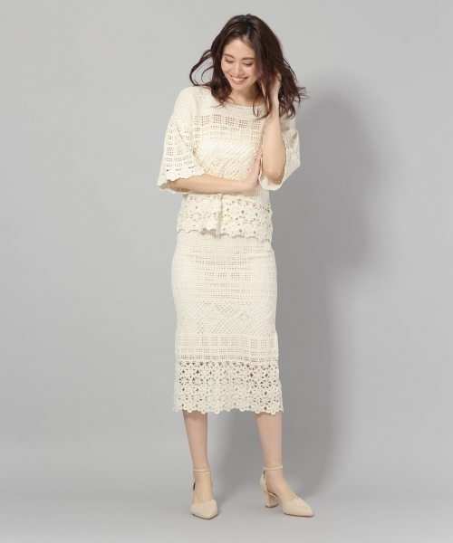 Andemiu（アンデミュウ）の「カギバリニットスカート786044（スカート・レディース・オフホワイト/グリーン/イエロー・FREE）」の11枚目の写真