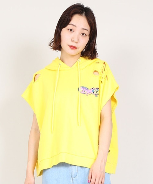 PUNYUS（プニュズ）の「ワニ刺繍ショート丈ノースリーブパーカー（パーカー・レディース・イエロー/ブラック/ターコイズブルー・1/2/3/4）」の3枚目の写真