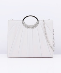 ビジューハンドル2way大きめクラッチ&ショルダーパーティーバッグ