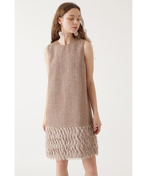 JILL STUART(ジルスチュアート)の「エレクトラ ツイード×カットジャガードワンピース(ワンピース・レディース・ブラック/ベージュ・2/4/0)」の1枚目の写真