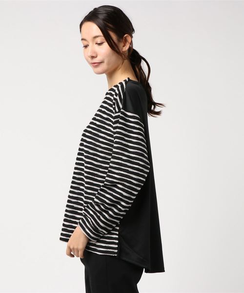 VIBGYOR Women（ヴィブジョー　ウィメン）の「【La・comfy】JQリングボーダー ドロップショルダープルオーバー（ニット/セーター・レディース・ブラック/ネイビー/ブルー・FREE）」の4枚目の写真