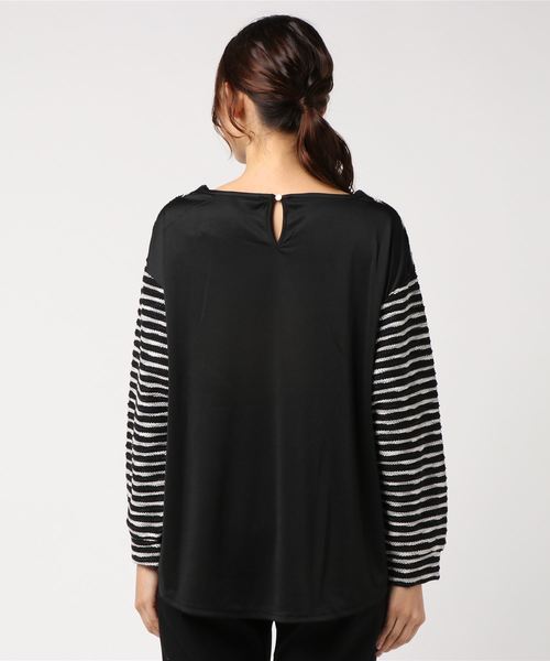 VIBGYOR Women（ヴィブジョー　ウィメン）の「【La・comfy】JQリングボーダー ドロップショルダープルオーバー（ニット/セーター・レディース・ブラック/ネイビー/ブルー・FREE）」の5枚目の写真