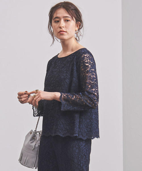 美品 ユナイテッドアローズ チェーンレース ブラウス ブルー 長袖 UNITED ARROWS（ユナイテッドアローズ）の「UBCS チェーンレース