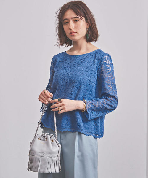 美品 ユナイテッドアローズ チェーンレース ブラウス ブルー 長袖 UNITED ARROWS（ユナイテッドアローズ）の「UBCS チェーンレース