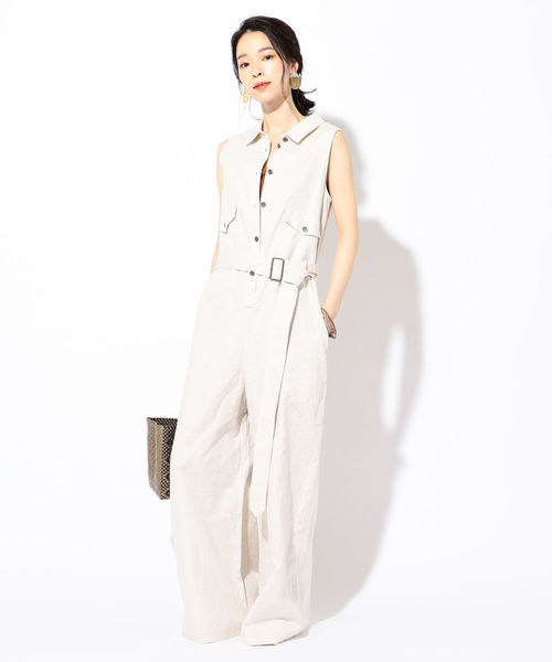 SHIPS（シップス）の「MIHO NOJIRI×Prefer SHIPSリネンオールインワン◇（ワンピース・レディース・ライトグレー/グリーン・38/36）」の3枚目の写真