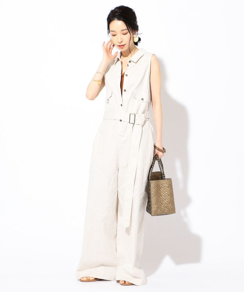 SHIPS（シップス）の「MIHO NOJIRI×Prefer SHIPSリネンオールインワン◇（ワンピース・レディース・ライトグレー/グリーン・38/36）」の4枚目の写真