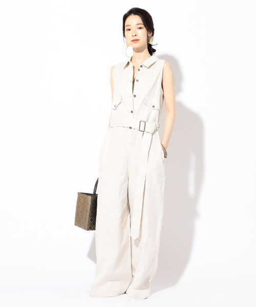 SHIPS（シップス）の「MIHO NOJIRI×Prefer SHIPSリネンオールインワン◇（ワンピース・レディース・ライトグレー/グリーン・38/36）」の5枚目の写真