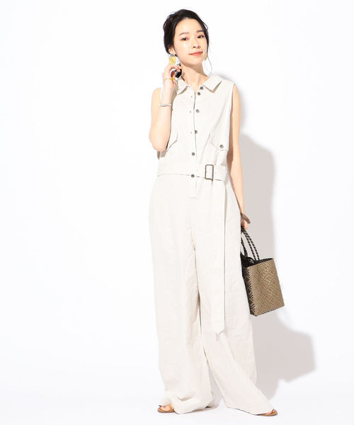 SHIPS（シップス）の「MIHO NOJIRI×Prefer SHIPSリネンオールインワン◇（ワンピース・レディース・ライトグレー/グリーン・38/36）」の6枚目の写真