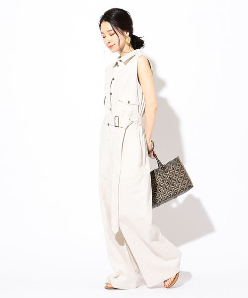 SHIPS（シップス）の「MIHO NOJIRI×Prefer SHIPSリネンオールインワン◇（ワンピース・レディース・ライトグレー/グリーン・38/36）」の8枚目の写真