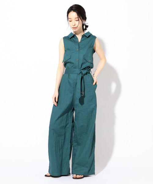 SHIPS（シップス）の「MIHO NOJIRI×Prefer SHIPSリネンオールインワン◇（ワンピース・レディース・ライトグレー/グリーン・38/36）」の10枚目の写真