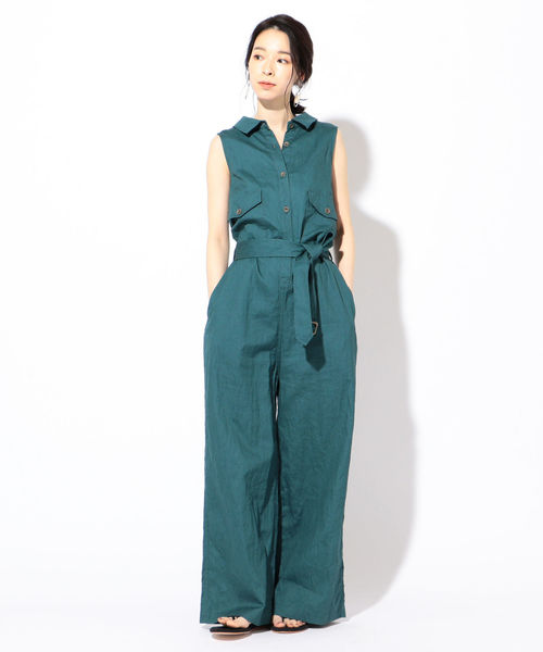 SHIPS（シップス）の「MIHO NOJIRI×Prefer SHIPSリネンオールインワン◇（ワンピース・レディース・ライトグレー/グリーン・38/36）」の15枚目の写真
