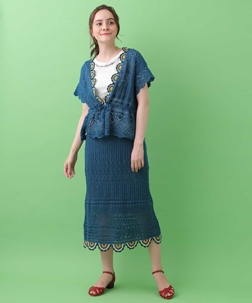 Jocomomola(ホコモモラ)の「レースクロッシェニットスカート(スカート・レディース・ライトブルー/アイボリー・40)」の3枚目の写真