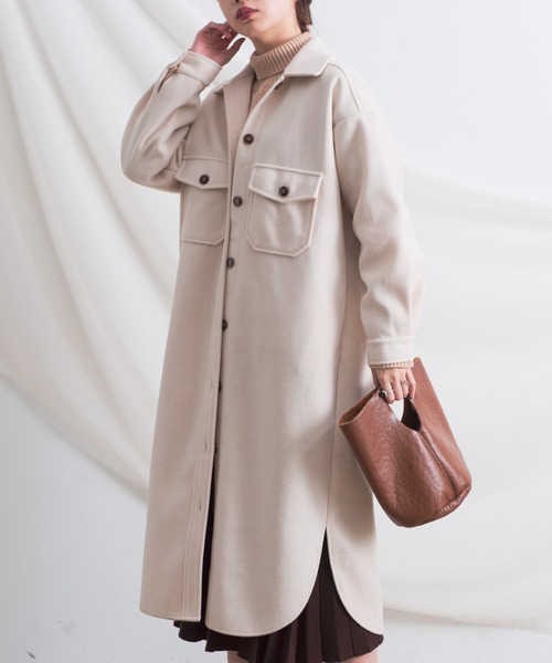 Aunt Marie's（アントマリーズ）の「AUNT MARIE'S メルトンCPOロングシャツアウター（カバーオール・レディース・アイボリー/ブラック/モカ・FREE）」の2枚目の写真