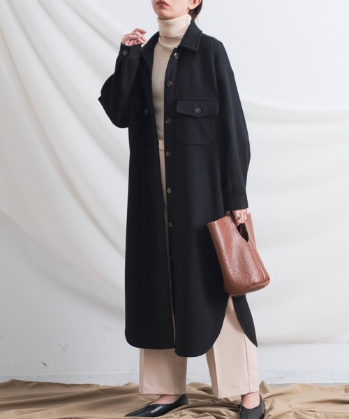 Aunt Marie's（アントマリーズ）の「AUNT MARIE'S メルトンCPOロングシャツアウター（カバーオール・レディース・アイボリー/ブラック/モカ・FREE）」の3枚目の写真