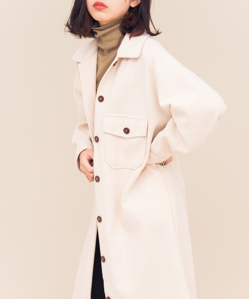 Aunt Marie's（アントマリーズ）の「AUNT MARIE'S メルトンCPOロングシャツアウター（カバーオール・レディース・アイボリー/ブラック/モカ・FREE）」の10枚目の写真