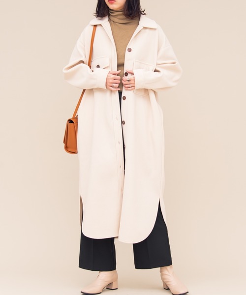 Aunt Marie's（アントマリーズ）の「AUNT MARIE'S メルトンCPOロングシャツアウター（カバーオール・レディース・アイボリー/ブラック/モカ・FREE）」の7枚目の写真