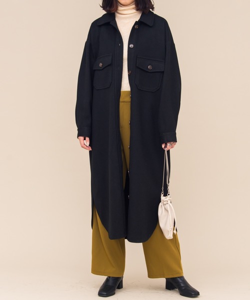 Aunt Marie's（アントマリーズ）の「AUNT MARIE'S メルトンCPOロングシャツアウター（カバーオール・レディース・アイボリー/ブラック/モカ・FREE）」の19枚目の写真