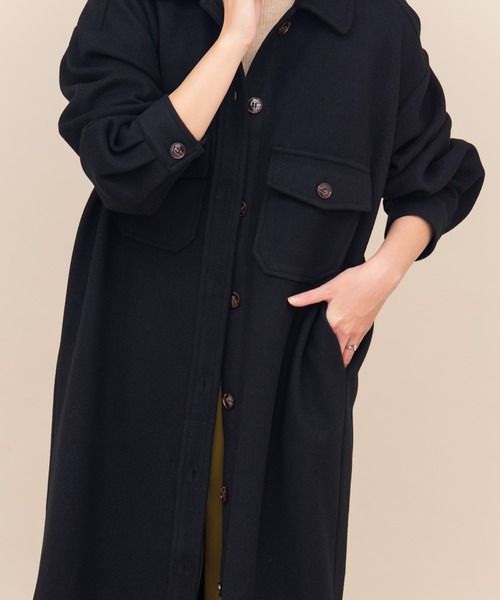 Aunt Marie's（アントマリーズ）の「AUNT MARIE'S メルトンCPOロングシャツアウター（カバーオール・レディース・アイボリー/ブラック/モカ・FREE）」の11枚目の写真