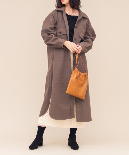 Aunt Marie's（アントマリーズ）の「AUNT MARIE'S メルトンCPOロングシャツアウター（カバーオール・レディース・アイボリー/ブラック/モカ・FREE）」の14枚目の写真