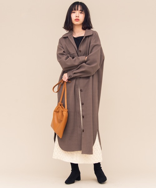 Aunt Marie's（アントマリーズ）の「AUNT MARIE'S メルトンCPOロングシャツアウター（カバーオール・レディース・アイボリー/ブラック/モカ・FREE）」の9枚目の写真