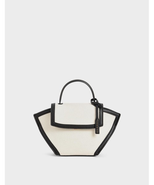 CHARLES & KEITH（チャールズ & キース）の「キャンバストラペーズ トップハンドルバッグ / Canvas Trapeze Top Handle Bag（ハンドバッグ・レディース・ブラック/オリーブ/ライトブラウン/マルチ/ブラック系その他2・M）」の2枚目の写真