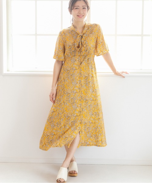 PREFERIR（プレフェリール）の「花柄 タイ付き マキシワンピース【フジ