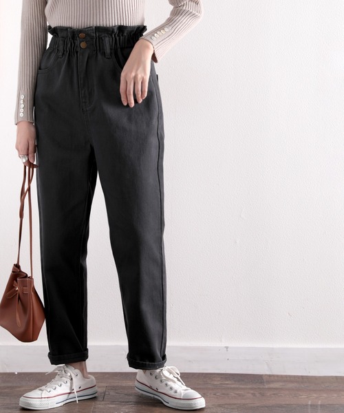 classicalelf（クラシカルエルフ）の「スタイルアップ魅せ。ハイウエストギャザーテーパードパンツ（デニムパンツ・レディース・ブラック/インディゴブルー/ナチュラル/グレー/ブラウン/グレー系その他・SMALL/MEDIUM/LARGE/X-LARGE/XX-LARGE）」の20枚目の写真