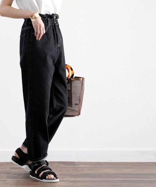 classicalelf（クラシカルエルフ）の「スタイルアップ魅せ。ハイウエストギャザーテーパードパンツ（デニムパンツ・レディース・ブラック/インディゴブルー/ナチュラル/グレー/ブラウン/グレー系その他・SMALL/MEDIUM/LARGE/X-LARGE/XX-LARGE）」の10枚目の写真