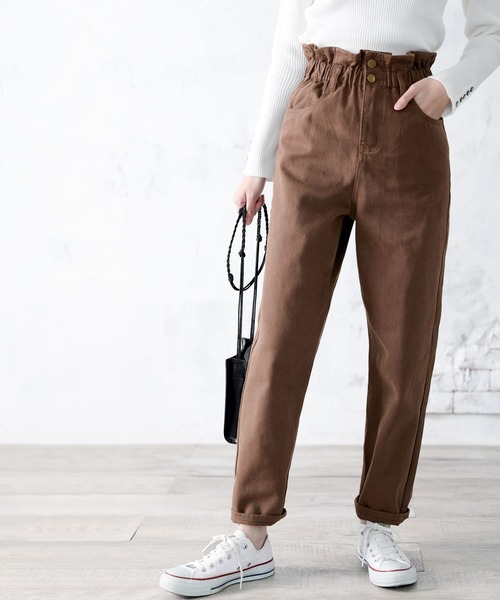 classicalelf（クラシカルエルフ）の「スタイルアップ魅せ。ハイウエストギャザーテーパードパンツ（デニムパンツ・レディース・ブラック/インディゴブルー/ナチュラル/グレー/ブラウン/グレー系その他・SMALL/MEDIUM/LARGE/X-LARGE/XX-LARGE）」の11枚目の写真