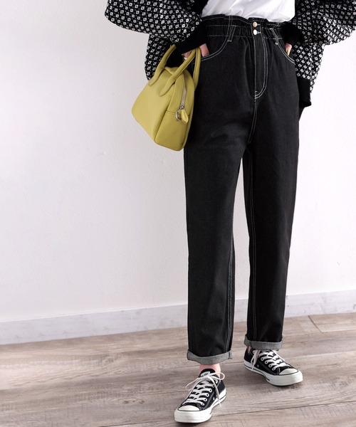 classicalelf（クラシカルエルフ）の「スタイルアップ魅せ。ハイウエストギャザーテーパードパンツ（デニムパンツ・レディース・ブラック/インディゴブルー/ナチュラル/グレー/ブラウン/グレー系その他・SMALL/MEDIUM/LARGE/X-LARGE/XX-LARGE）」の21枚目の写真