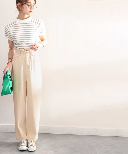 セール】スタイルアップ魅せ。ハイウエストギャザーテーパードパンツ