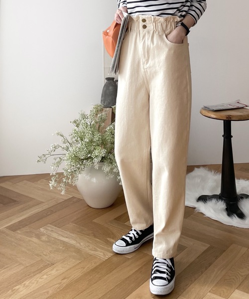 セール】スタイルアップ魅せ。ハイウエストギャザーテーパードパンツ