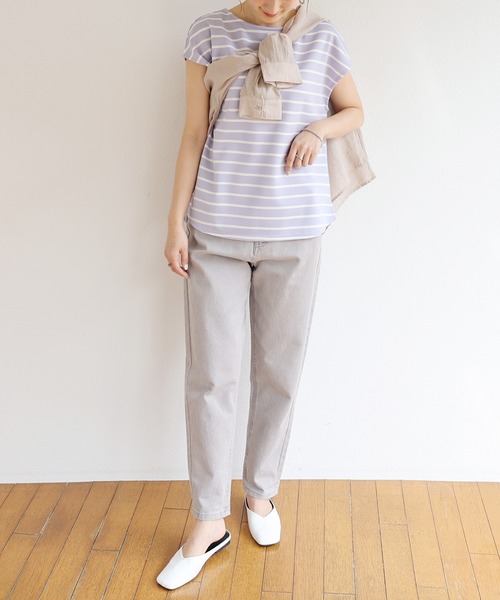 andme(アンドミー)の「ポンチフレンチスリーブ背中タックトップス(Tシャツ/カットソー・レディース・ブラック/オフホワイト/ラベンダー/ホワイト×ブラック/グレー系その他/ベージュ系その他/パープル系その他/ライトベージュ/ピンク/ホワイト×ブラウン・M/L)」の13枚目の写真