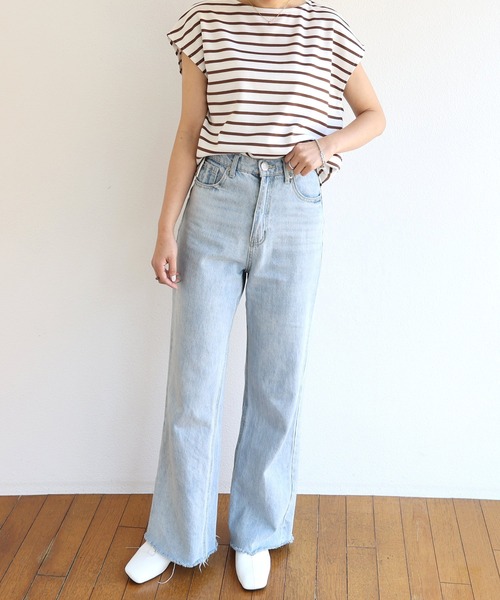 andme(アンドミー)の「ポンチフレンチスリーブ背中タックトップス(Tシャツ/カットソー・レディース・ブラック/オフホワイト/ラベンダー/ホワイト×ブラック/グレー系その他/ベージュ系その他/パープル系その他/ライトベージュ/ピンク/ホワイト×ブラウン・M/L)」の15枚目の写真