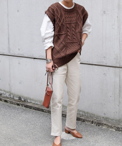 Marient（マリエント）の「ケーブルアランニットベスト（ニット/セーター・レディース・ベージュ/ブラウン/アイボリー・FREE）」の17枚目の写真