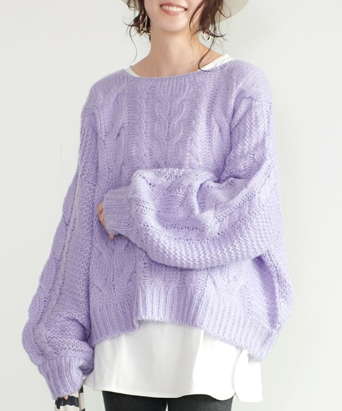 coca（coca）（コカ）の「やわらかローゲージニット（ニット/セーター・レディース・アイボリー/ライトグリーン/パープル・ONE SIZE）」の3枚目の写真