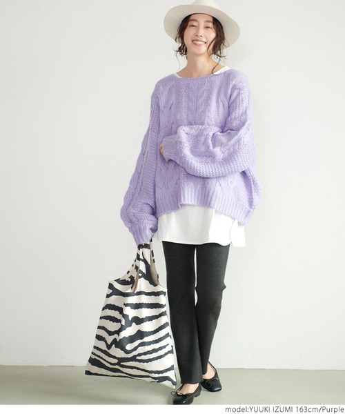 coca（coca）（コカ）の「やわらかローゲージニット（ニット/セーター・レディース・アイボリー/ライトグリーン/パープル・ONE SIZE）」の9枚目の写真