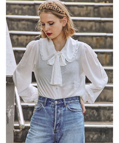 jouetie（ジュエティ）の「ビックカラーフロントリボンブラウス（シャツ/ブラウス・レディース・ブラック/オフホワイト/その他1・MEDIUM）」の2枚目の写真