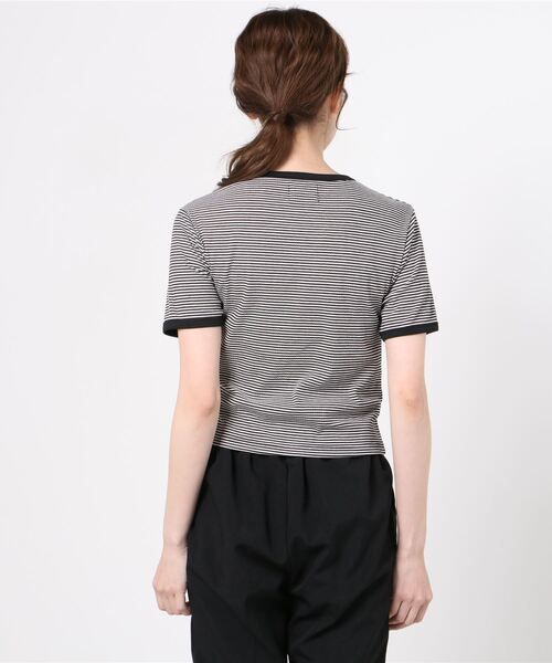 flowriri(フロウリリ)の「flowriri ボーダーTシャツ(Tシャツ/カットソー・レディース・ブラック/グリーン・FREE)」の3枚目の写真