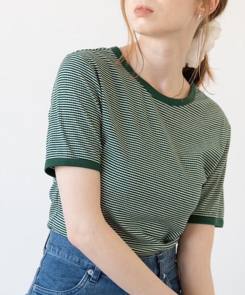 flowriri(フロウリリ)の「flowriri ボーダーTシャツ(Tシャツ/カットソー・レディース・ブラック/グリーン・FREE)」の2枚目の写真