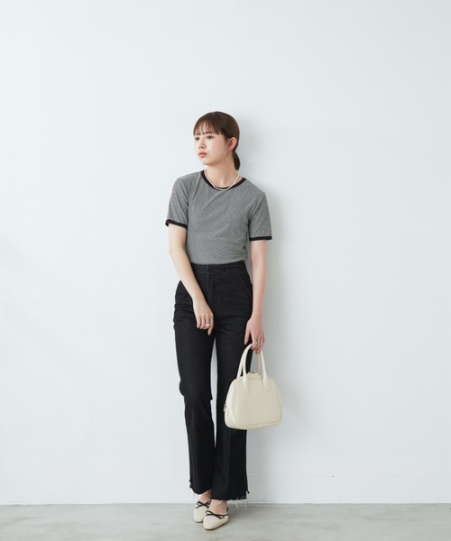 flowriri(フロウリリ)の「flowriri ボーダーTシャツ(Tシャツ/カットソー・レディース・ブラック/グリーン・FREE)」の5枚目の写真