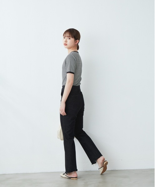 flowriri(フロウリリ)の「flowriri ボーダーTシャツ(Tシャツ/カットソー・レディース・ブラック/グリーン・FREE)」の6枚目の写真