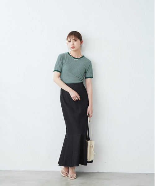 flowriri(フロウリリ)の「flowriri ボーダーTシャツ(Tシャツ/カットソー・レディース・ブラック/グリーン・FREE)」の9枚目の写真