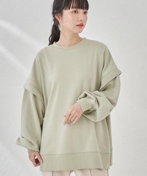 earth music&ecology（アースミュージックアンドエコロジー）の「ルーズシルエットプルオーバー ＊（スウェット・レディース・チャコールグレー/オフホワイト/ミント/ピンクベージュ・FREE）」の3枚目の写真