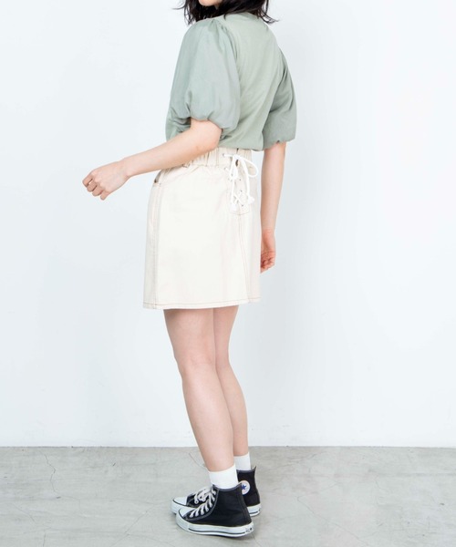 WEGO（ウィゴー）の「WEGO/バックレースアップミニスカート（スカート・レディース・ライトピンク/アイボリー・SMALL/MEDIUM）」の4枚目の写真