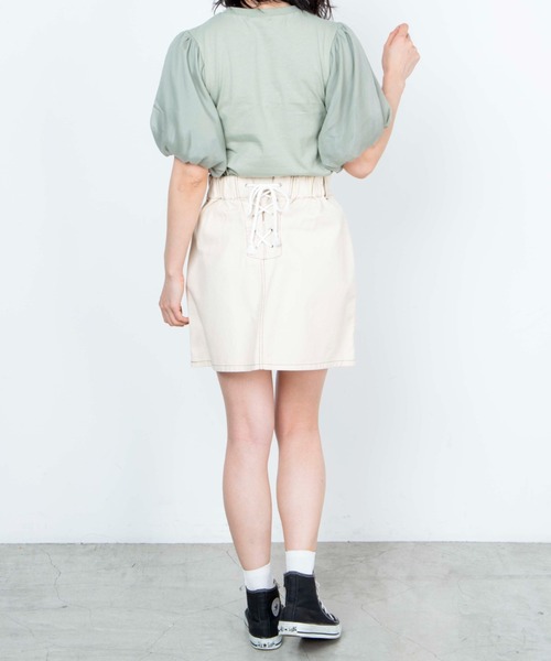 WEGO（ウィゴー）の「WEGO/バックレースアップミニスカート（スカート・レディース・ライトピンク/アイボリー・SMALL/MEDIUM）」の5枚目の写真