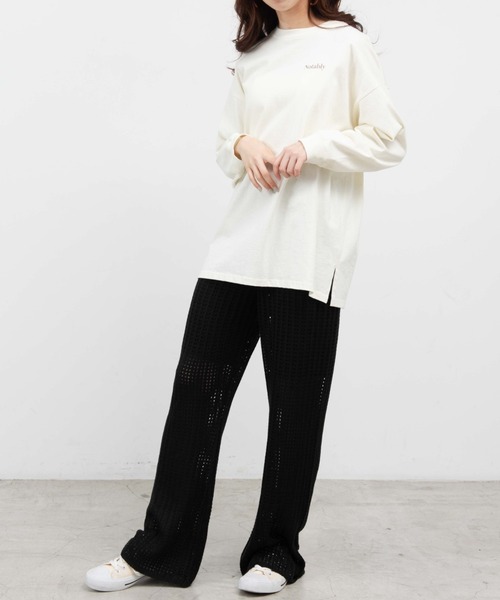 WEGO（ウィゴー）の「WEGO/透かし編みイージーパンツ（スウェットパンツ・レディース・ブラック/アイボリー・FREE）」の5枚目の写真
