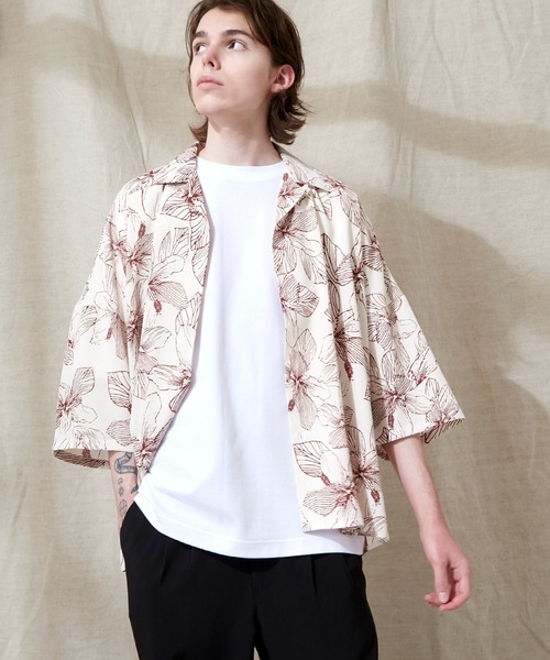 EMMA CLOTHES（エマクローズ）の「オーバーサイズドルマン プラントガラ オープンカラーS/Sシャツ EMMA CLOTHES（シャツ/ブラウス・メンズ・ホワイト系その他/ブラック系その他/ベージュ系その他/グリーン系その他/ブルー系その他/ブラック系その他2/ブルー系その他2/ブルー系その他3・M/L）」の18枚目の写真