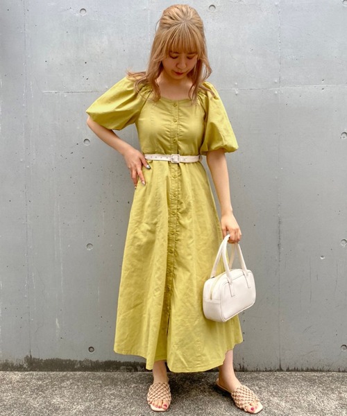one after another NICE CLAUP(ワンアフターアナザーナイスクラップ)の「配色ベルトボリュームスリーブワンピース(ワンピース・レディース・ブラック/アイボリー/イエロー系その他・FREE)」の13枚目の写真