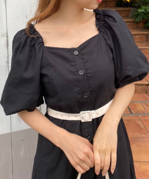 one after another NICE CLAUP(ワンアフターアナザーナイスクラップ)の「配色ベルトボリュームスリーブワンピース(ワンピース・レディース・ブラック/アイボリー/イエロー系その他・FREE)」の7枚目の写真